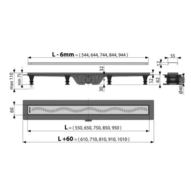 Alcaplast APZ 8 zuhanyfolyóka 750 mm 