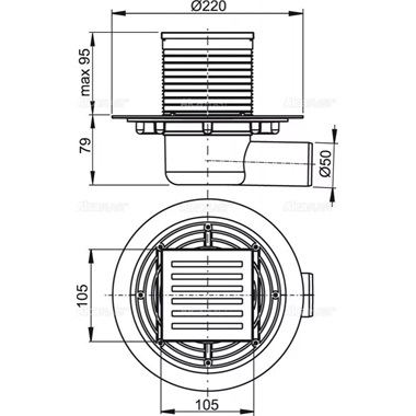 Alcaplast padló összefolyó 10,5x10,5 cm /5cm