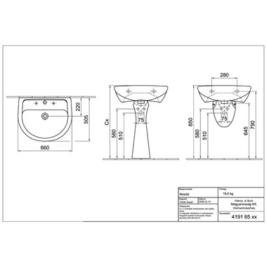 alföldi bázis mosdó 65 cm, fehér, 3 fúrt csaplyuk