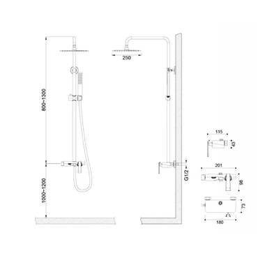 Arezzo Design Rockfield 3 funkciós zuhanyszett, fekete