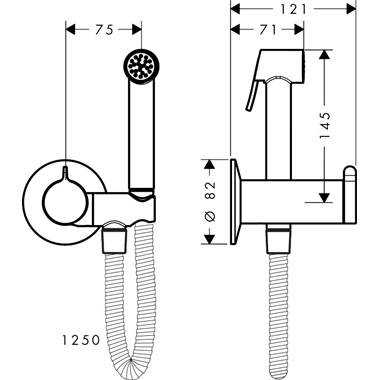 Axor Bidette Showers kevertvizes bidé kézizuhany, 1jet, kerek, zuhanytartóval és 1,25m-es zuhanytömlővel