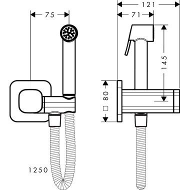 Axor Bidette Showers kevertvizes bidé kézizuhany, 1jet, soft square, zuhanytartóval és 1,25 m-es zuhanytömlővel