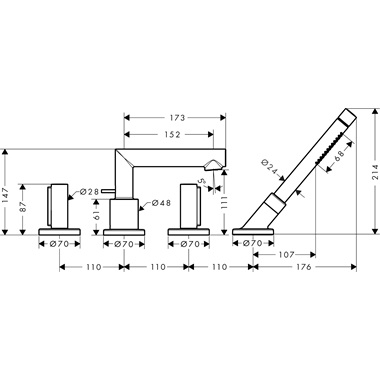 Axor Uno kádcsaptelep peremre szerelhető, Zero foganytúval