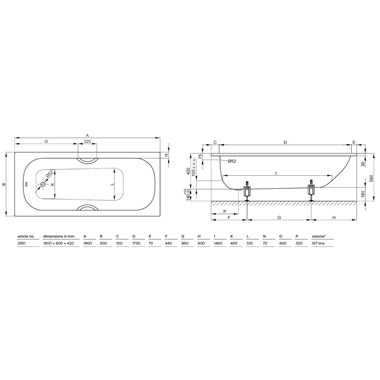 Bette Betteform kád 190 x 80 cm, fehér