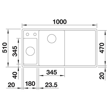 Blanco Axia III 6 S silgranit mosogatótálca 100x51x20,2 cm, balos, fekete, üveg vágólappal, excenterrel