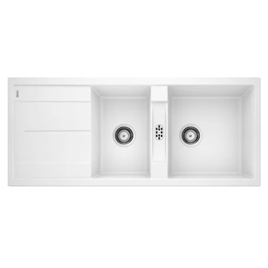 Blanco Metra 8 S mosogatótálca csepegtető felülettel 116x50 cm, gránit, 2 medencés, fehér