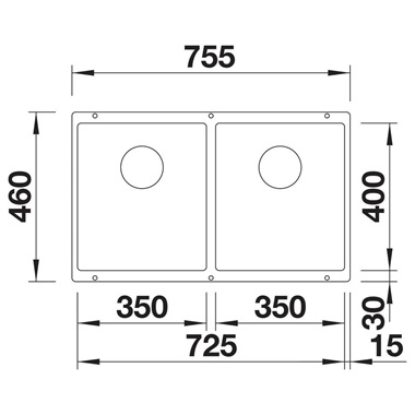 Blanco Subline 350/350-U silgranit mosogatótálca 75,5x46x21,2 cm, fekete, lefolyó nélkül