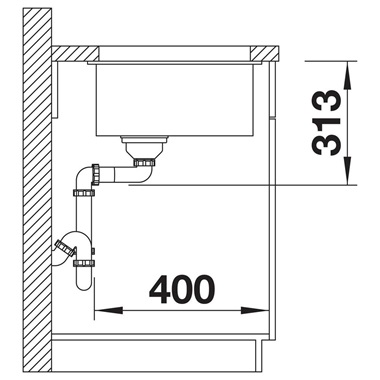 Blanco Subline 400-U silgranit mosogatótálca 43x46x20,2 cm, fekete, excenter nélkül