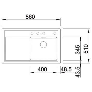 Blanco Zenar 45 S silgranit mosogatótálca 86x51x20,2 cm, jobbos medencével, fekete, tartozék nélkül, excenterrel