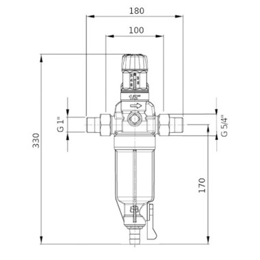 BWT Protector mini HWS C/R 1" vizszűrő nyomáscsökkentővel,  hidegvizes