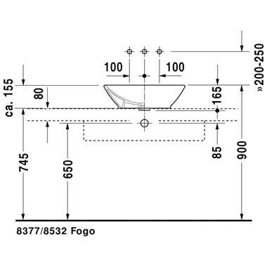 Duravit Bacino ráültethető mosdó 55x42 cm, szögletes