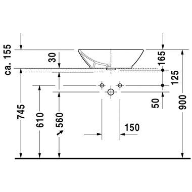 Duravit Bacino ráültethető mosdó 55x42 cm, szögletes