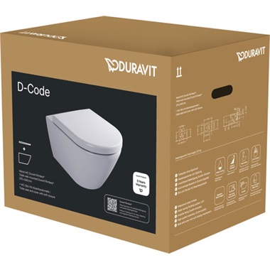 Duravit D-Code fal WC-szett SoftClose ülőkével 37x54 cm, fehér, rimless