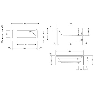 Duravit D-Code akril kád 160x70 cm, fehér