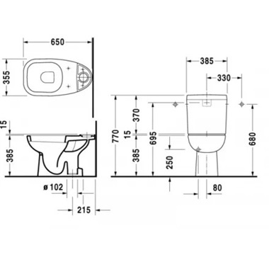 Duravit D-Code monoblokkos WC alsó kifolyású, fehér