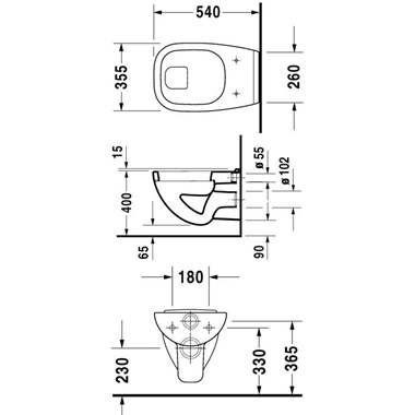 Duravit D-Code laposöblítésű fali WC 335x540 mm