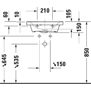 Duravit D-Neo Beépíthető kézmosó 50x40 cm,1 csaplyukkal