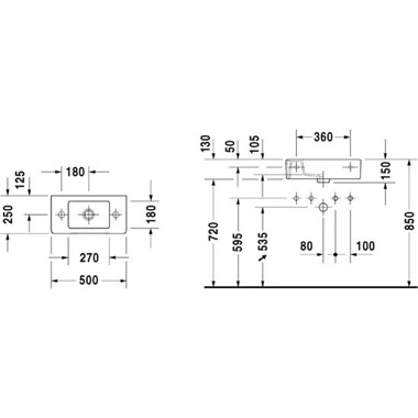 Duravit Vero kézmosó 50x25 cm, túlfolyós