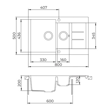 Evido Cubo 6S Compact gránit mosogatótálca 80x50 cm, antracit