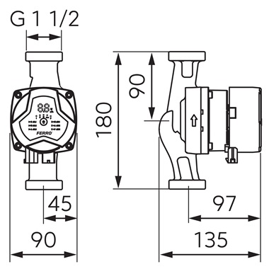 Ferro 25-60 180 fűtési keringetőszivattyú digitális kijelzővel