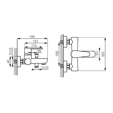 Ferro Algeo egykaros fali kád csaptelep zuhanyszett nélkül, fekete