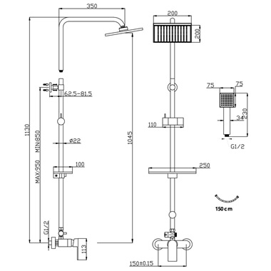 Ferro Algeo Square zuhanyrendszer csapteleppel króm