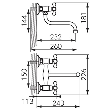 Ferro Antica fali konyhai csaptelep 150 mm bronz
