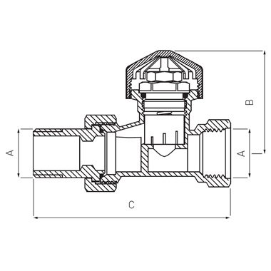 Ferro egyenes előremenő termofejezhető radiátorszelep 1/2"x1/2"