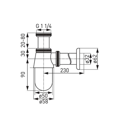Ferro Univerzális fém búraszifon, G5/4"x32 mm fekete