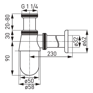 Ferro Univerzális fém búraszifon, G5/4"x32 mm fekete