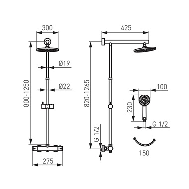 Ferro Trevi zuhanyrendszer termosztátos csapteleppel, fekete 