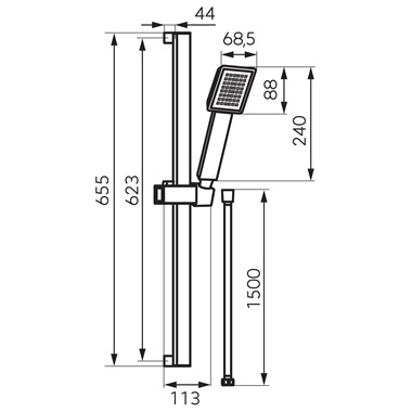 Ferro Sinus zuhanyszett szögletes kézizuhannyal, 1 funkciós, króm