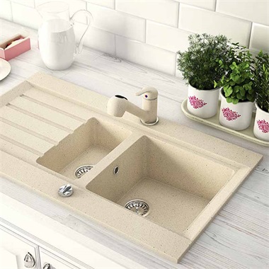 Ferro Freya konyhai csaptelep elforgatható és kihúzható zuhanyfejjel, króm, homokbézs