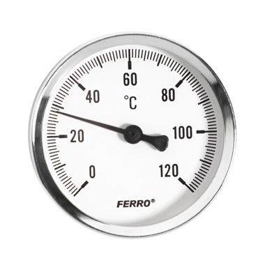 Ferro hátsó csatlakozású hőmérő 0-120°C, 63 mm, 1/2"
