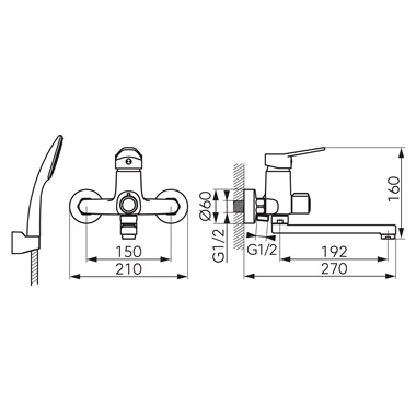 Ferro Isso fali kádmosdó csaptelep zuhanyszettel, króm