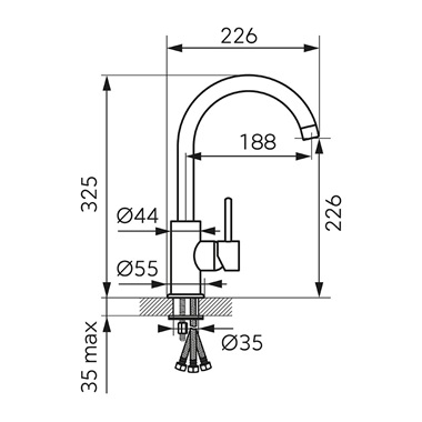 Ferro Lugio konyhai csaptelep átfolyós vízmelegítőkhöz, króm