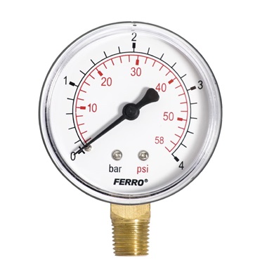 Ferro nyomásmérő alsó csatlakozású 4 bar, 63 mm, 1/4"