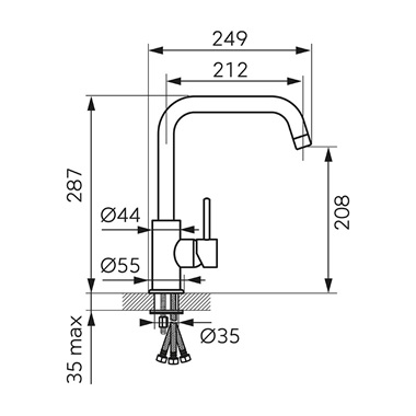 Ferro Ratio álló mosogatócsaptelep nyílt rendszerű elektromos vízmelegítőkhöz, króm