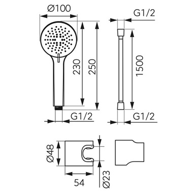 Ferro Rillo zuhanyszett fix fali tartóval arany