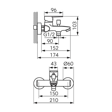 Ferro Ritto Black fali kádcsaptelep, matt fekete