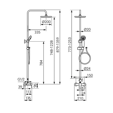 Ferro Ritto Black egykaros zuhanyrendszer, matt fekete