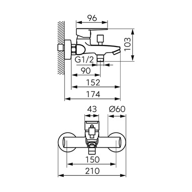 Ferro Ritto egykaros kádcsaptelep, króm