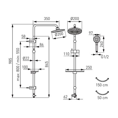 Ferro Rondo Lux zuhanyrendszer esőztető fejzuhannyal, króm