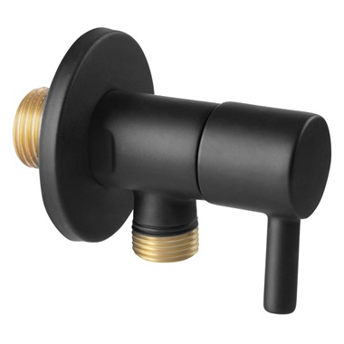 Ferro Rotondo sarokcsap kerámiabetéttel és rozettávval, 1/2"x1/2", fekete