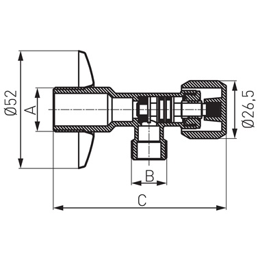 Ferro sarokszelep takarórozettával és fém kezelőkarral 1/2"x3/4"