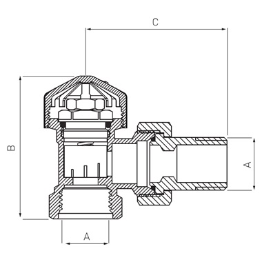 Ferro sarok radiátorszelep előremenő termofejezhető 1/2"x1/2"