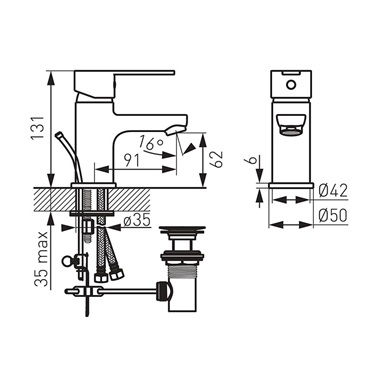 Ferro Savio egykaros mosdó csaptelep automata leeresztővel, króm
