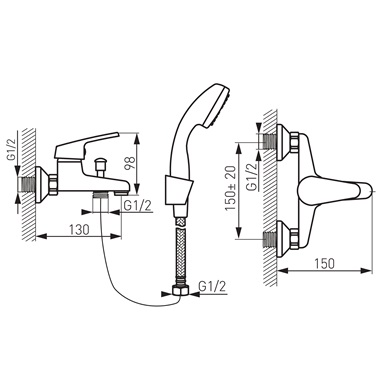 Ferro Smile egykaros kádcsaptelep zuhanyszettel, króm
