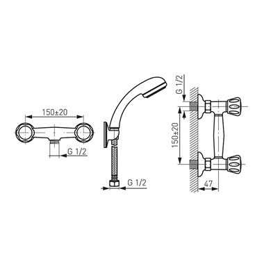 Ferro Standard fali zuhany csaptelep zuhanyszettel