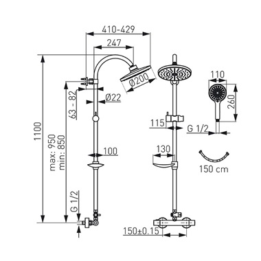 Ferro Trinity zuhanyrendszer csapteleppel, króm